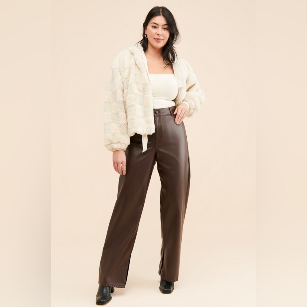 Anthropologie Cropped Faux Fur Hoodie Jacket